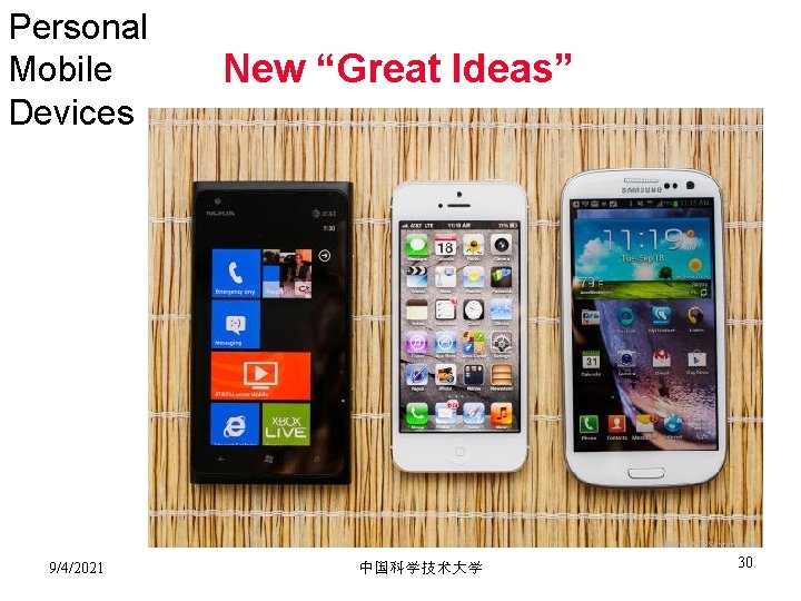 Personal Mobile Devices 9/4/2021 New “Great Ideas” 中国科学技术大学 30 