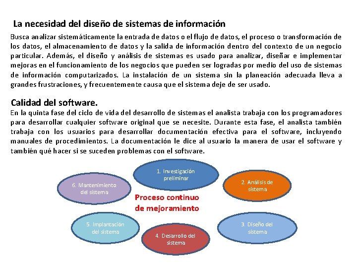 La necesidad del diseño de sistemas de información Busca analizar sistemáticamente la entrada de