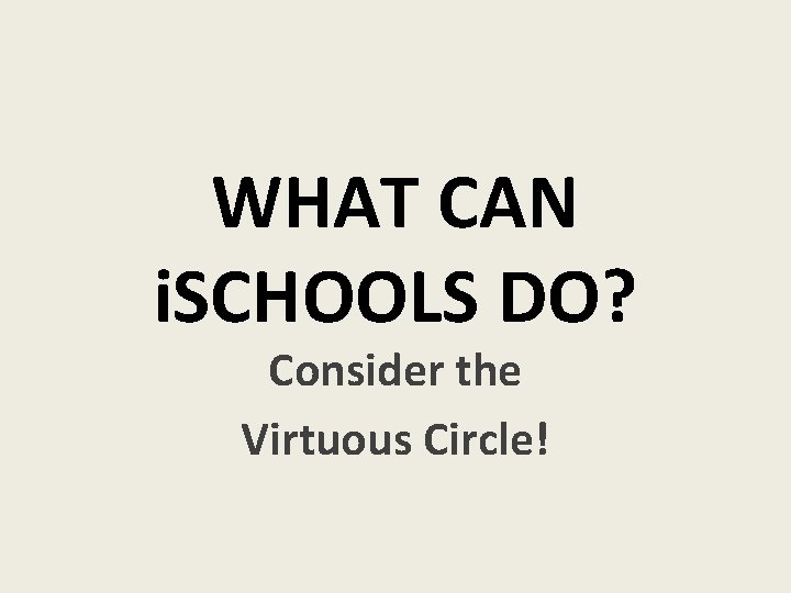 WHAT CAN i. SCHOOLS DO? Consider the Virtuous Circle! 