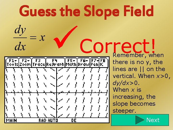 Guess the Slope Field Correct! Remember, when there is no y, the lines are