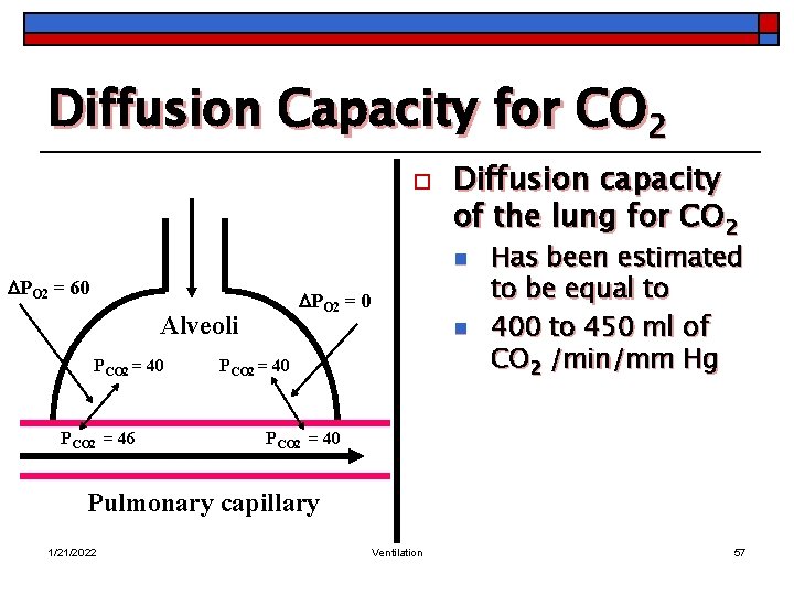 Diffusion Capacity for CO 2 o Diffusion capacity of the lung for CO 2