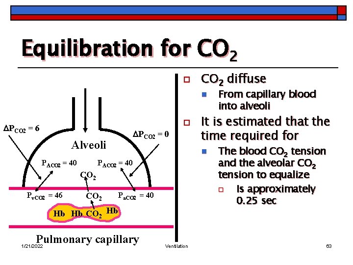 Equilibration for CO 2 o CO 2 diffuse n o PCO 2 = 6