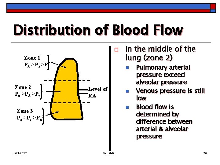 Distribution of Blood Flow o Zone 1 PA >Pa >Pv Zone 2 Pa >PA