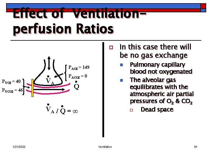 Effect of Ventilationperfusion Ratios o n PAO 2 = 149 PVO 2 = 40