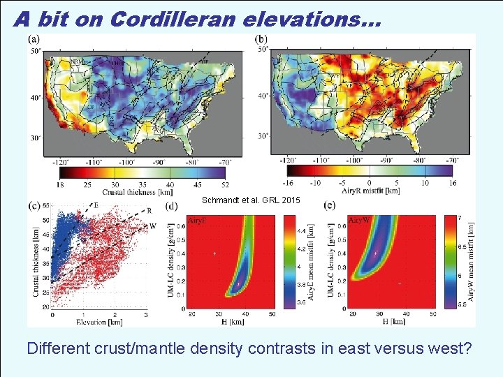 A bit on Cordilleran elevations… Schmandt et al. GRL 2015 Different crust/mantle density contrasts