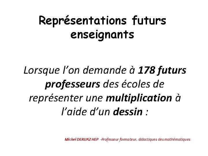 Représentations futurs enseignants Lorsque l’on demande à 178 futurs professeurs des écoles de représenter