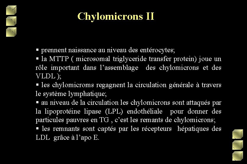 Chylomicrons II § prennent naissance au niveau des entérocytes; § la MTTP ( microsomal