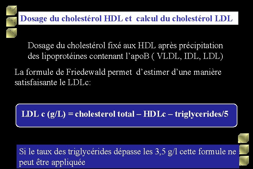 Dosage du cholestérol HDL et calcul du cholestérol LDL Dosage du cholestérol fixé aux