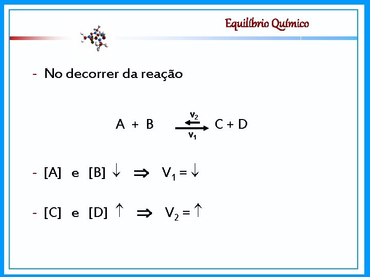 Equilíbrio Químico - No decorrer da reação A + B v 2 v 1