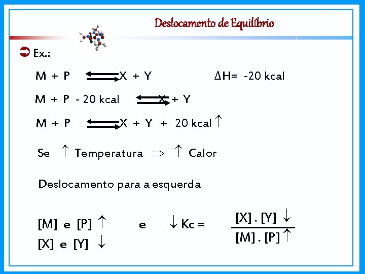 Deslocamento de Equilíbrio Ex. : M + P - 20 kcal M + P