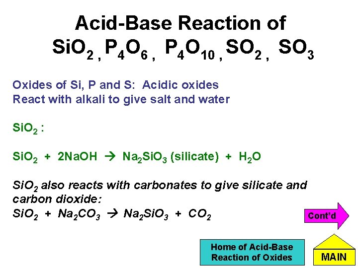 Acid-Base Reaction of Si. O 2 , P 4 O 6 , P 4 Acid-Base Reaction of Si. O 2 , P 4 O 6 , P 4