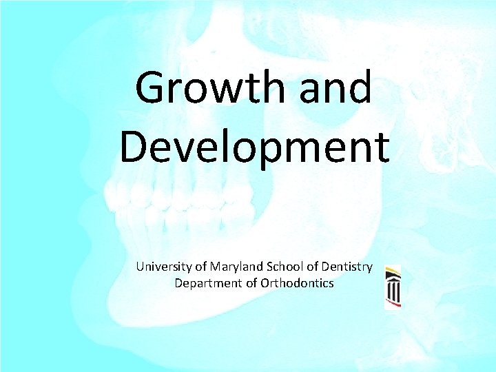 Growth and Development University of Maryland School of Dentistry Department of Orthodontics 