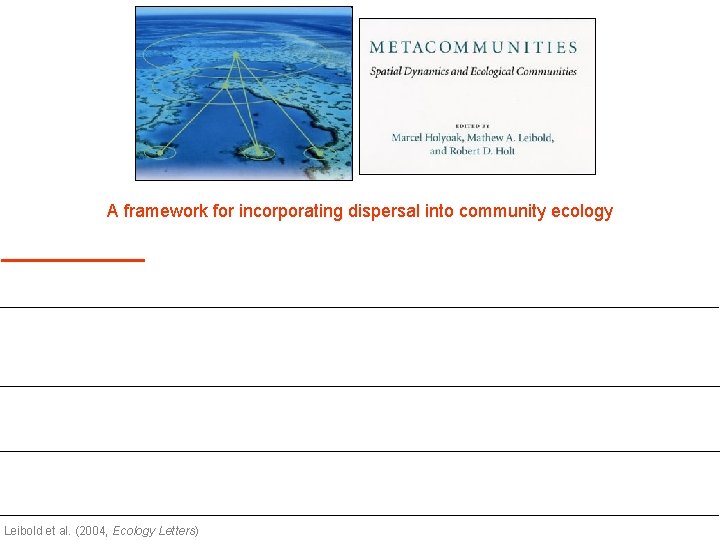 A framework for incorporating dispersal into community ecology Leibold et al. (2004, Ecology Letters) A framework for incorporating dispersal into community ecology Leibold et al. (2004, Ecology Letters)