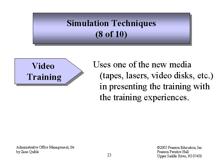 Simulation Techniques (8 of 10) Video Training Administrative Office Management, 8/e by Zane Quible