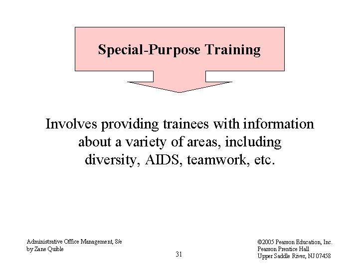 Special-Purpose Training Involves providing trainees with information about a variety of areas, including diversity,