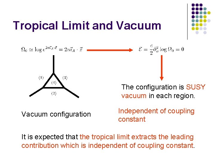 Tropical Limit and Vacuum The configuration is SUSY vacuum in each region. Vacuum configuration