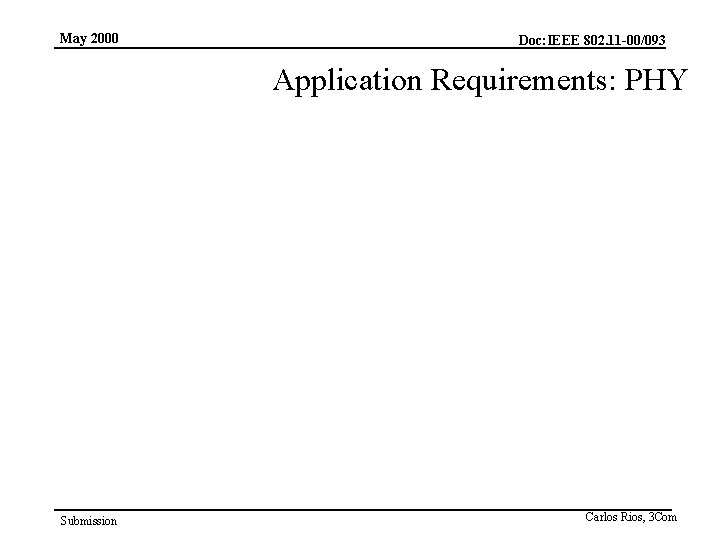 May 2000 Doc: IEEE 802. 11 -00/093 Application Requirements: PHY Submission Carlos Rios, 3