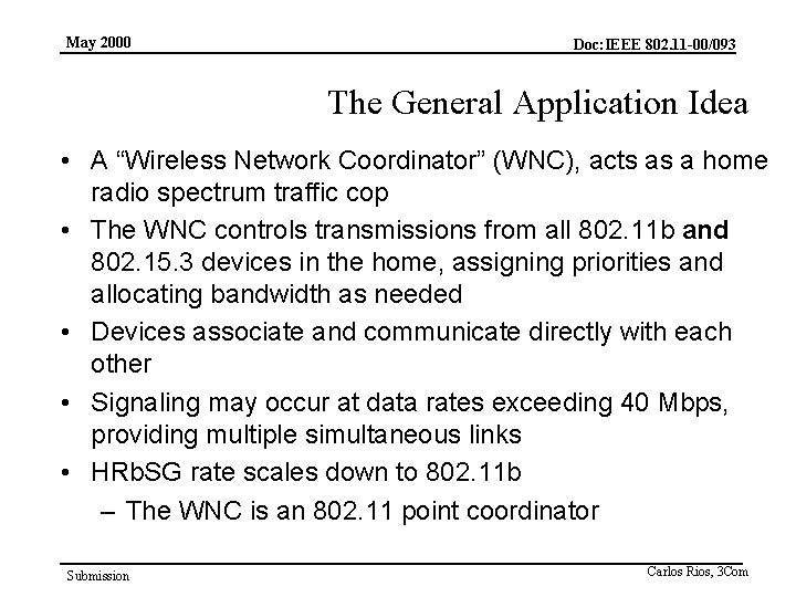 May 2000 Doc: IEEE 802. 11 -00/093 The General Application Idea • A “Wireless