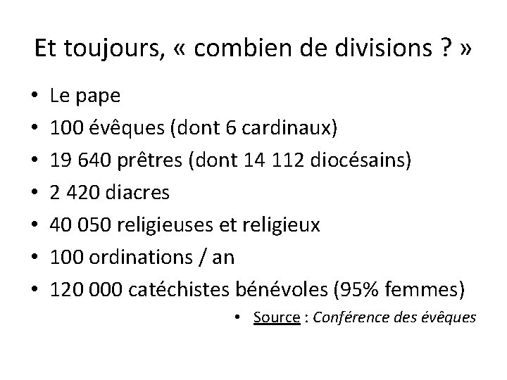 Et toujours, « combien de divisions ? » • • Le pape 100 évêques