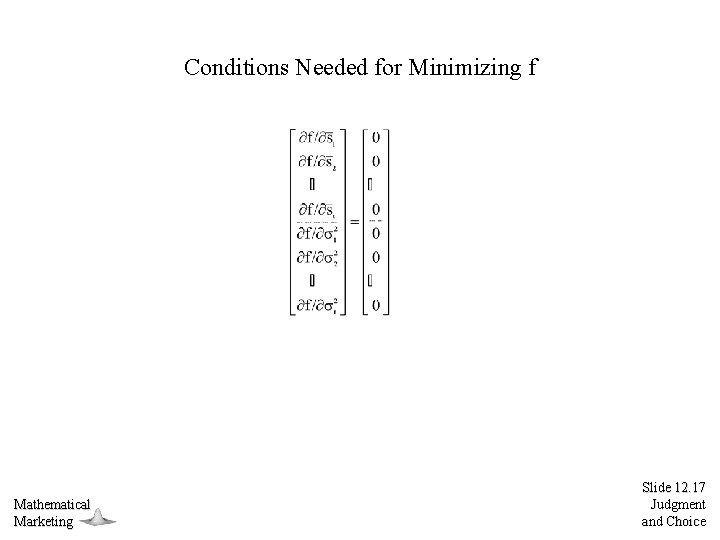 Conditions Needed for Minimizing f Mathematical Marketing Slide 12. 17 Judgment and Choice 