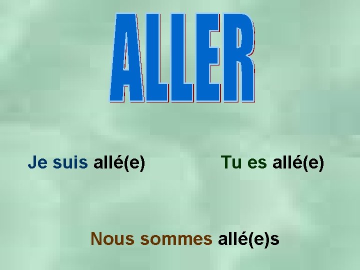 Je suis allé(e) Tu es allé(e) Nous sommes allé(e)s 