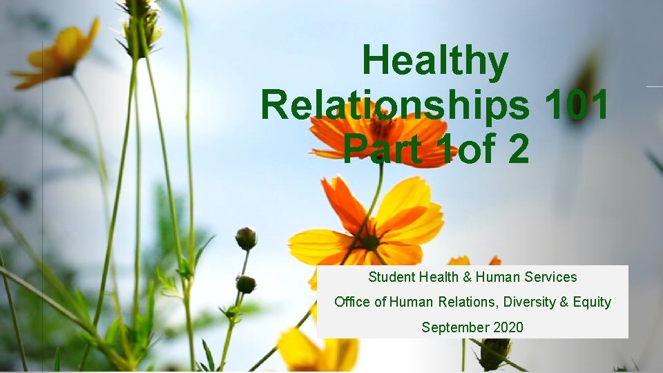 Healthy Relationships 101 Part 1 of 2 Student Health & Human Services Office of