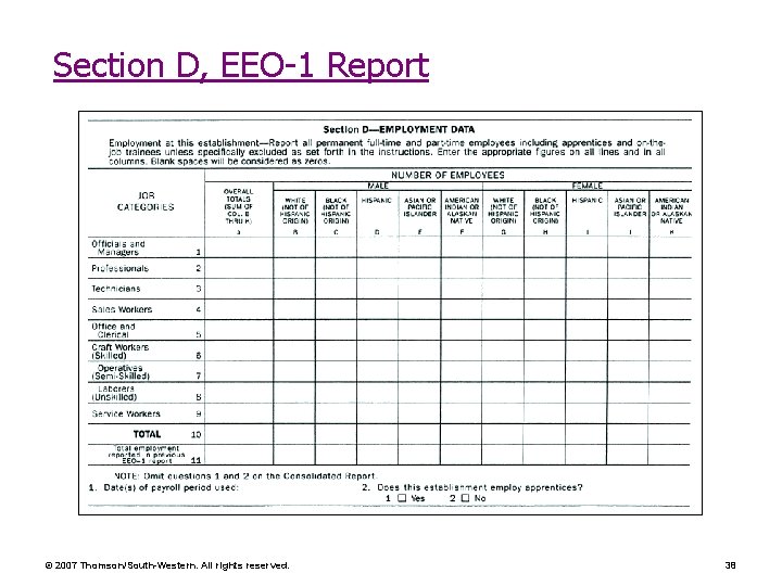 Section D, EEO-1 Report © 2007 Thomson/South-Western. All rights reserved. 38 