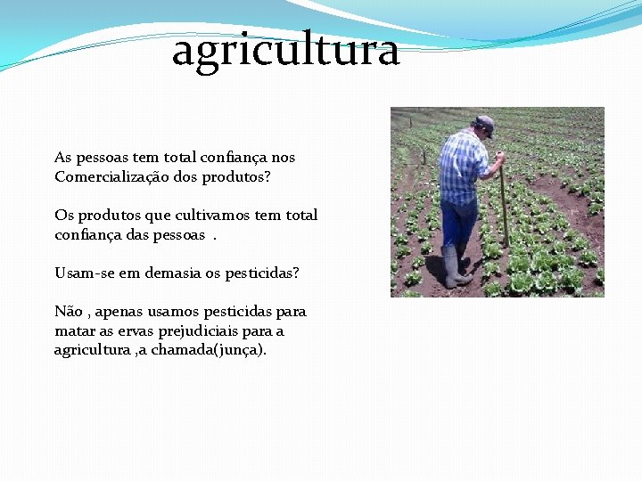agricultura As pessoas tem total confiança nos Comercialização dos produtos? Os produtos que cultivamos