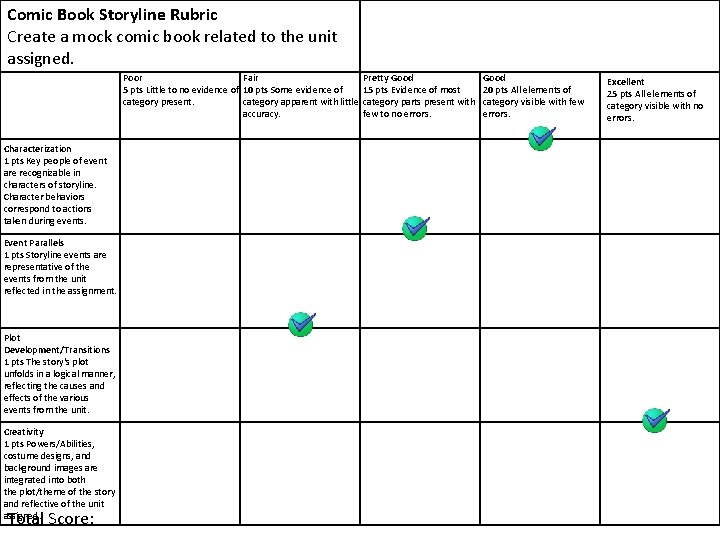 Comic Book Storyline Rubric Create a mock comic book related to the unit assigned.