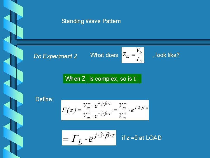 Standing Wave Pattern Do Experiment 2 What does , look like? When ZL is