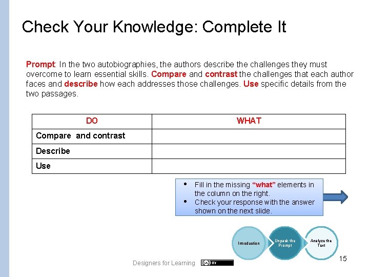 Check Your Knowledge: Complete It Prompt: In the two autobiographies, the authors describe the