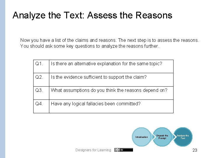 Analyze the Text: Assess the Reasons Now you have a list of the claims