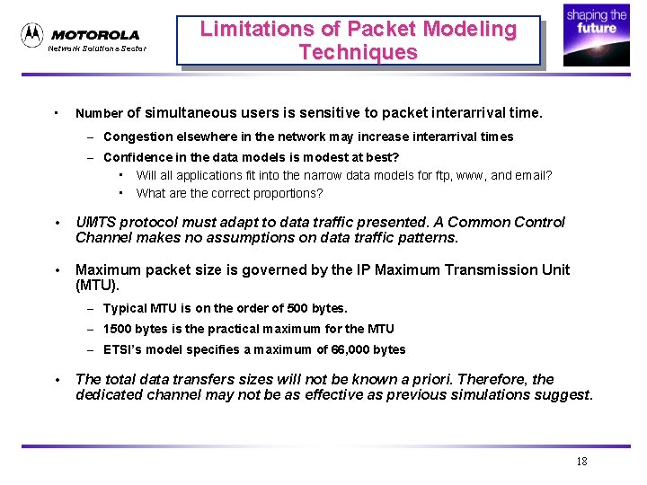 Network Solutions Sector • Limitations of Packet Modeling Techniques Number of simultaneous users is