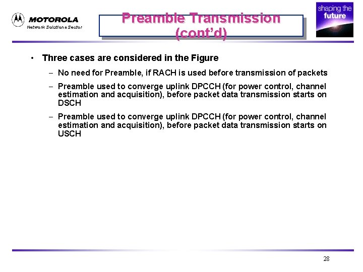 Network Solutions Sector Preamble Transmission (cont’d) • Three cases are considered in the Figure