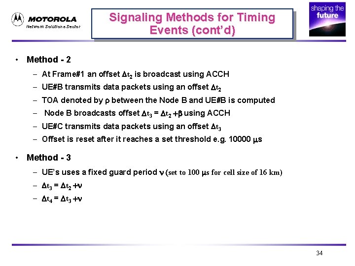 Network Solutions Sector Signaling Methods for Timing Events (cont’d) • Method - 2 –