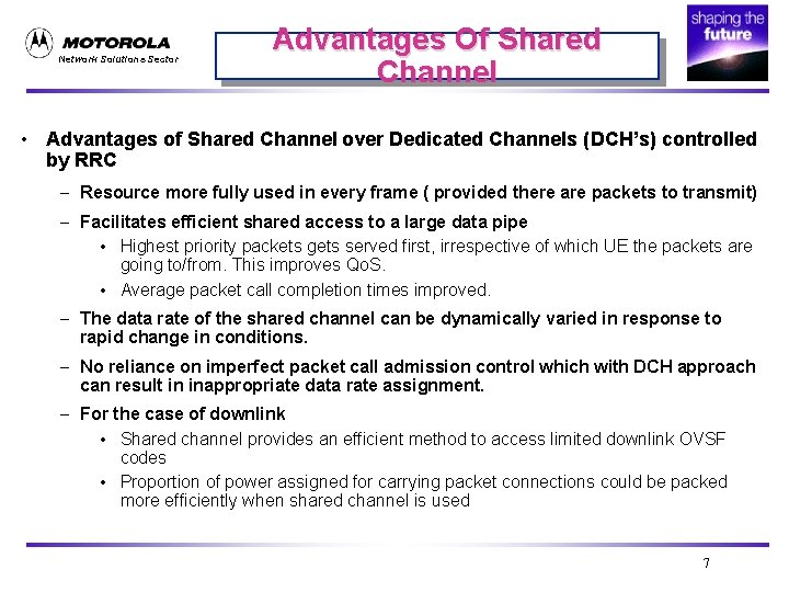 Network Solutions Sector Advantages Of Shared Channel • Advantages of Shared Channel over Dedicated