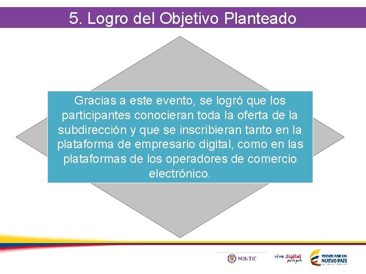 5. Logro del Objetivo Planteado Gracias a este evento, se logró que los participantes