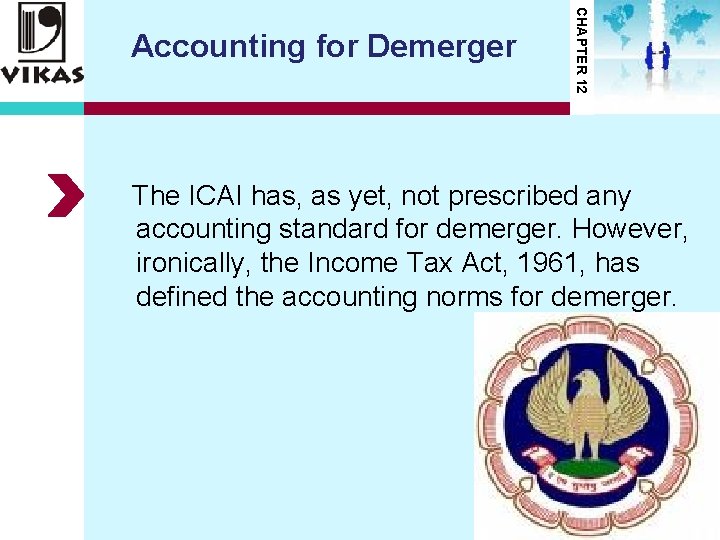 CHAPTER 12 Accounting for Demerger The ICAI has, as yet, not prescribed any accounting