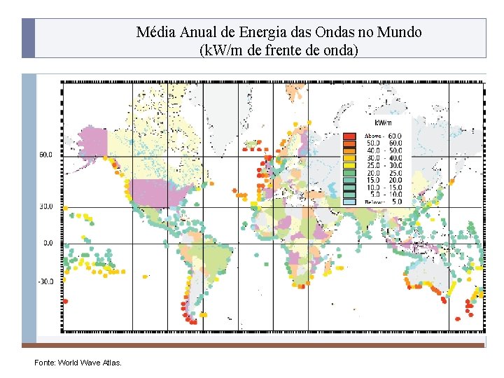 Média Anual de Energia das Ondas no Mundo (k. W/m de frente de onda)