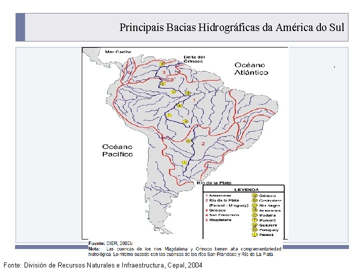 Principais Bacias Hidrográficas da América do Sul. PROGRAMA PLACTED Fonte: División de Recursos Naturales