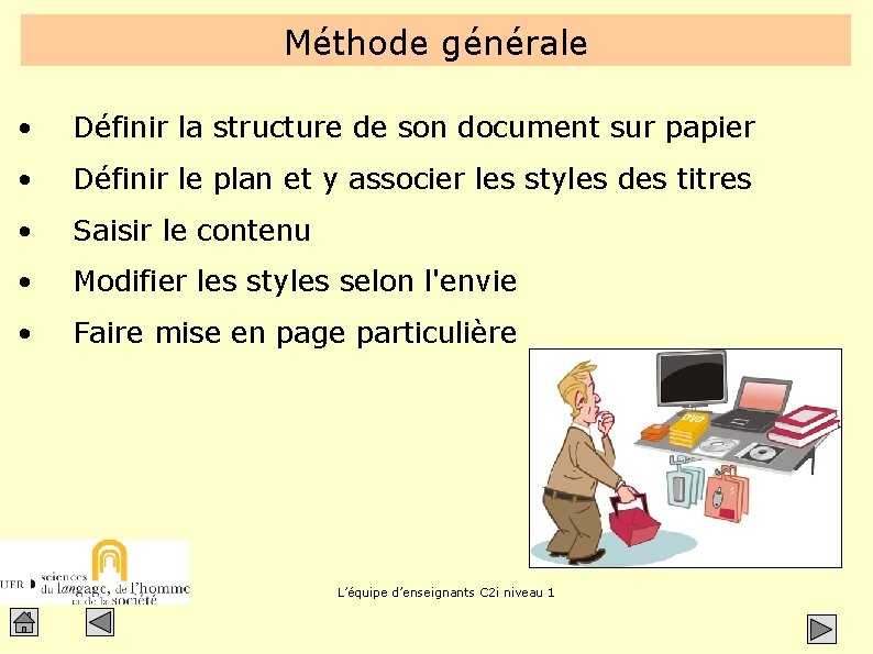 Méthode générale • Définir la structure de son document sur papier • Définir le