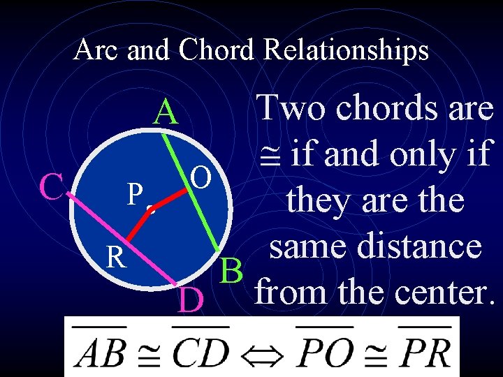 Arc and Chord Relationships Two chords are if and only if O P they