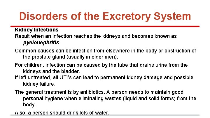 Disorders of the Excretory System Kidney Infections Result when an infection reaches the kidneys