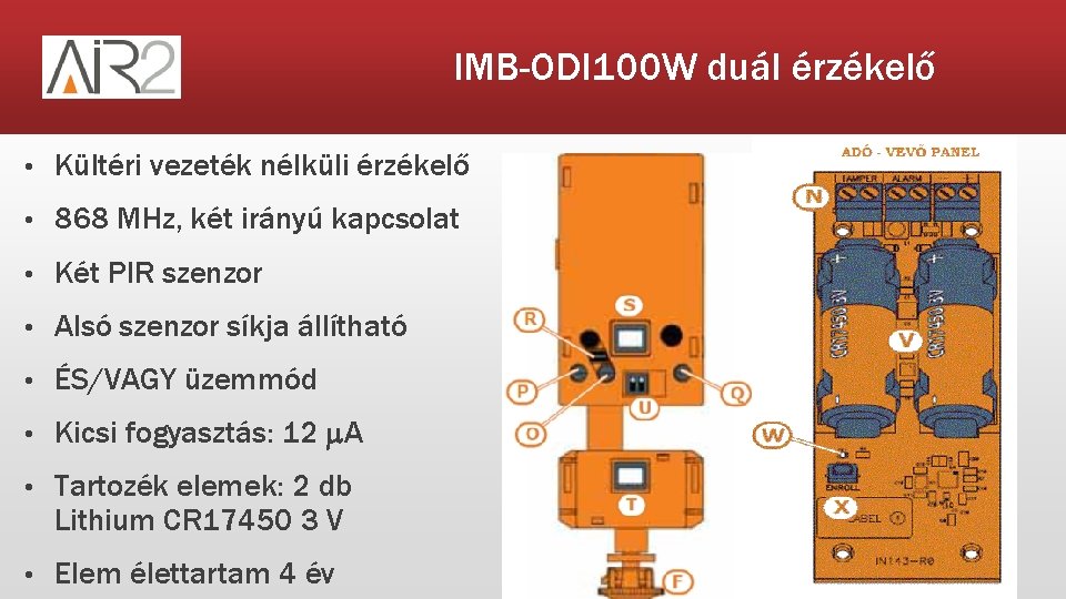 IMB-ODI 100 W duál érzékelő • Kültéri vezeték nélküli érzékelő • 868 MHz, két