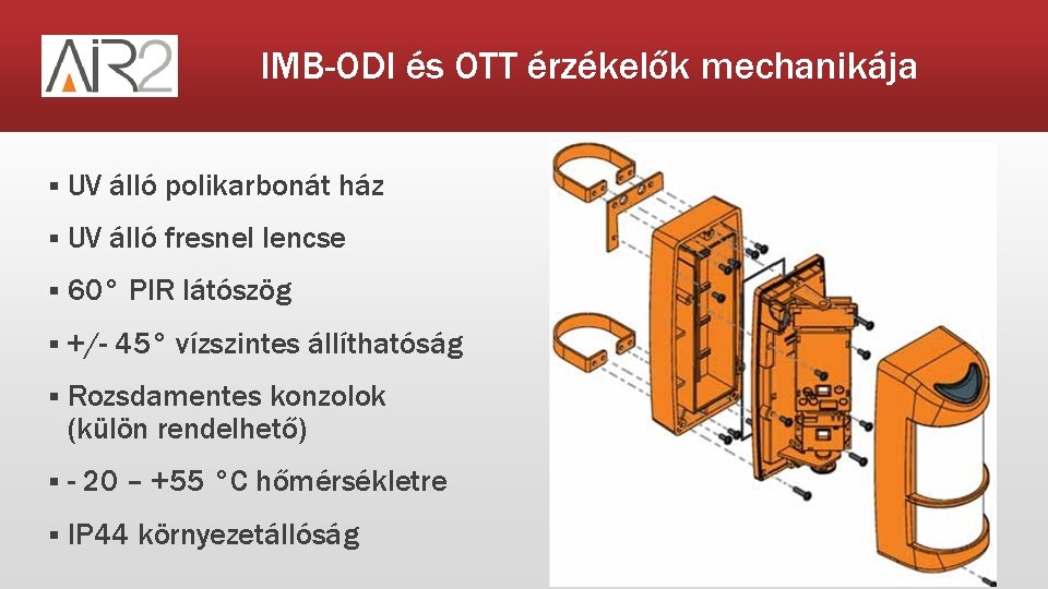 IMB-ODI és OTT érzékelők mechanikája § UV álló polikarbonát ház § UV álló fresnel