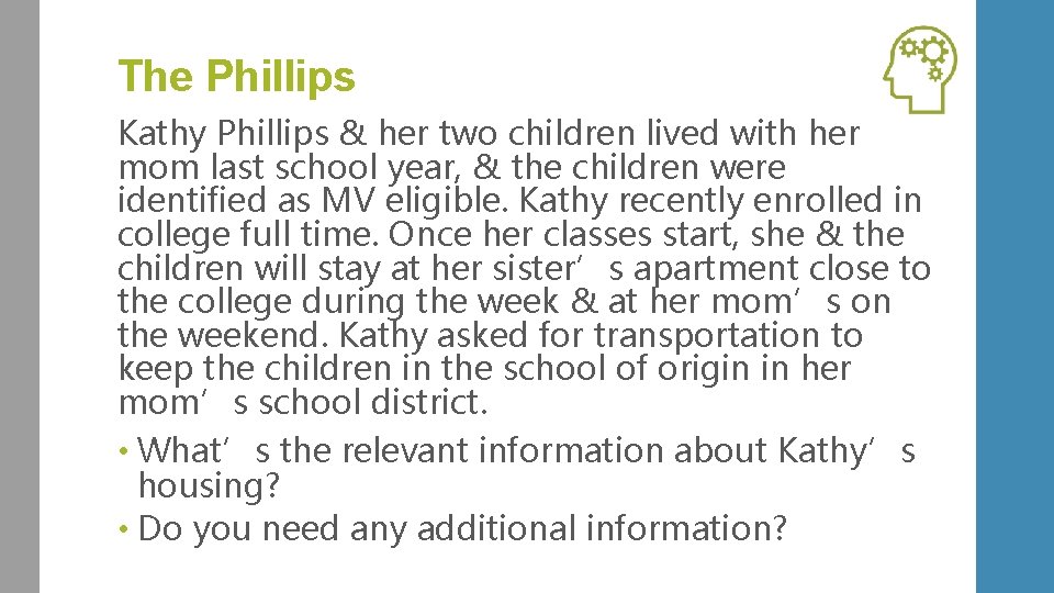 The Phillips Kathy Phillips & her two children lived with her mom last school