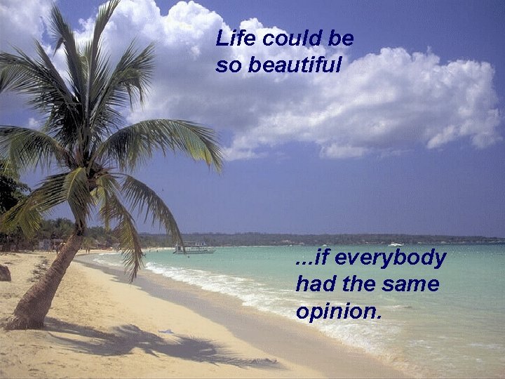 Life could be so beautiful . . . if everybody had the same opinion.
