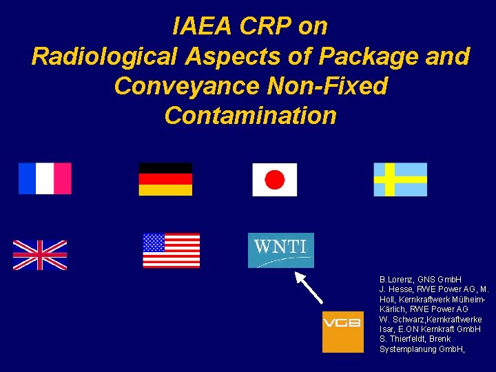 IAEA CRP on Radiological Aspects of Package and Conveyance Non-Fixed Contamination B. Lorenz, GNS