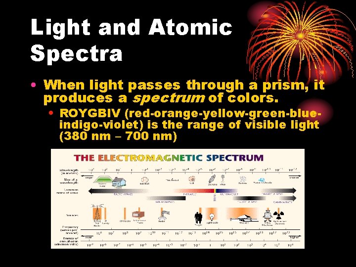 Light and Atomic Spectra • When light passes through a prism, it produces a