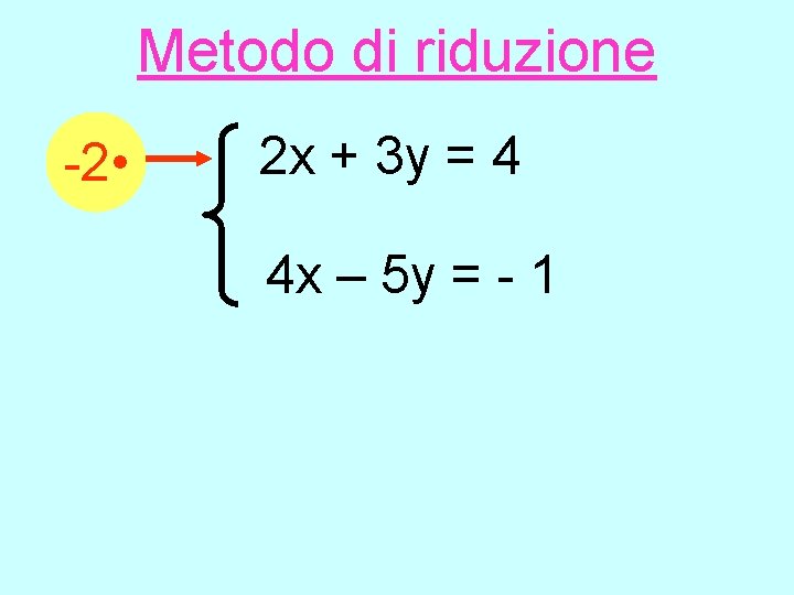 Metodo di riduzione -2 • 2 x + 3 y = 4 4 x